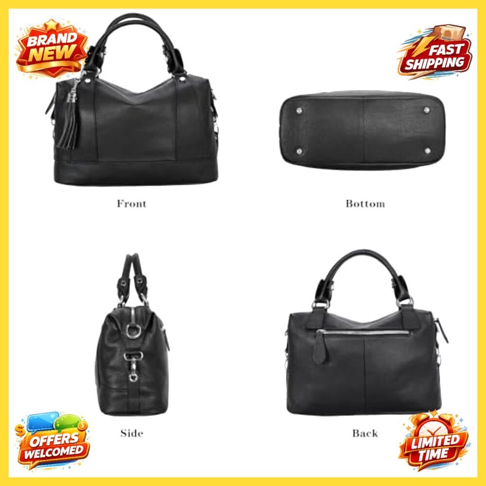 Genuine Leather Satchel Tote Bag, Crossbody Purse with Adjustable Strap - Picture 5 of 7